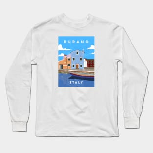 Burano, Italy. Retro travel minimalist poster Long Sleeve T-Shirt